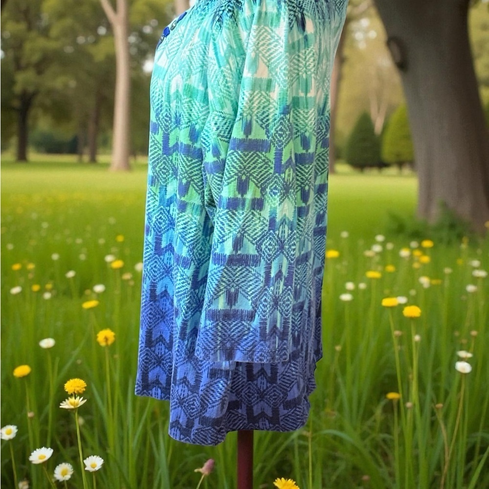 Ruby Rd. Teal and Navy Patterned Blouse - Picture 3 of 5